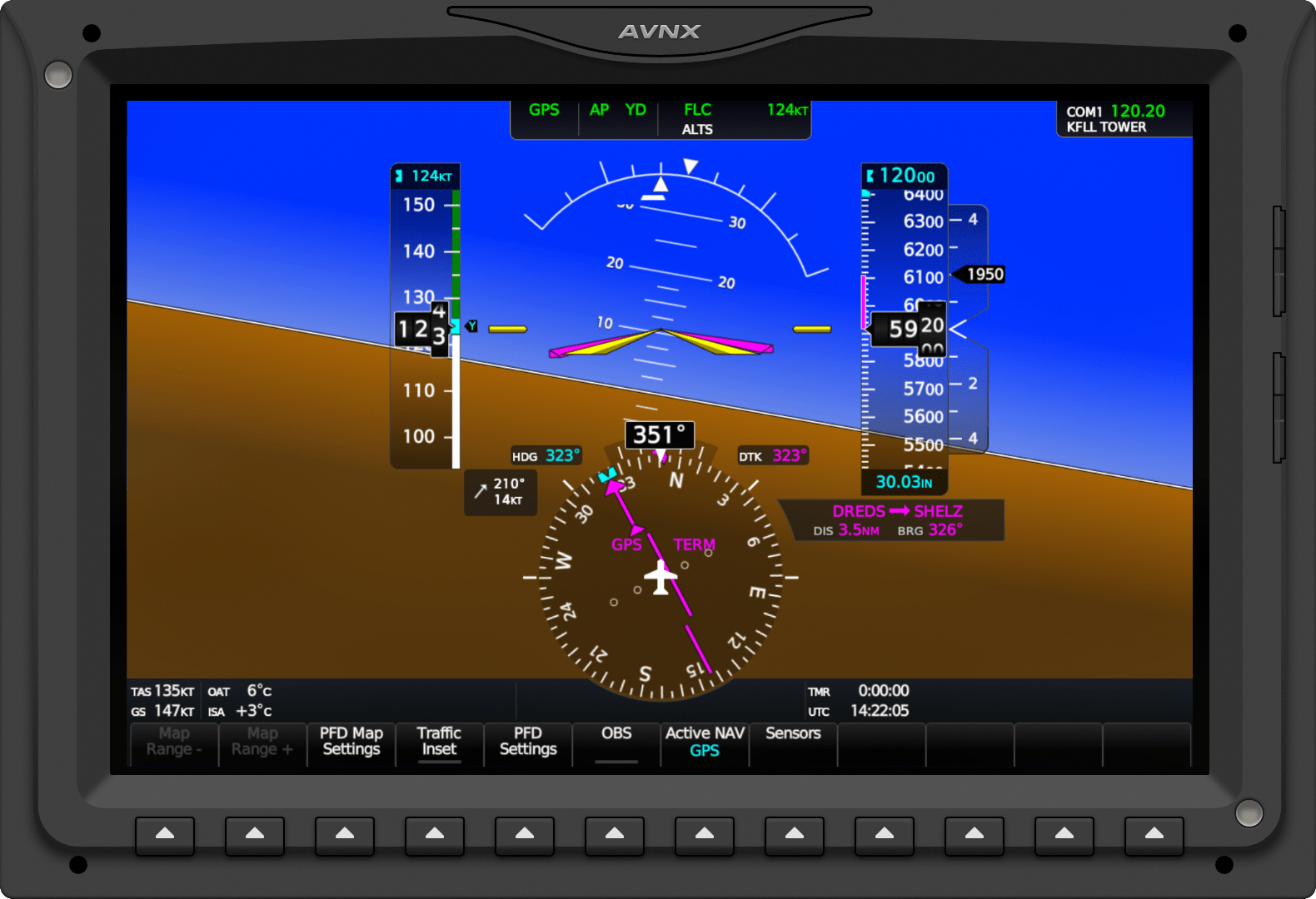 Digital recreation of the Garmin G5000 Primary Flight Display.
